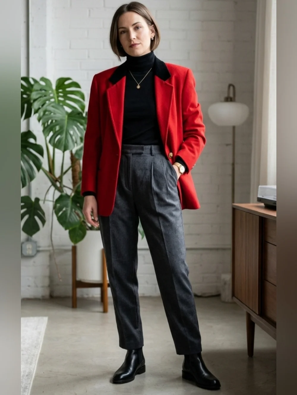 Sag Harbor Vintage 90's Red 100% Pure Wool Blazer with Black Collar Size 12 - Picture 1 of 7
